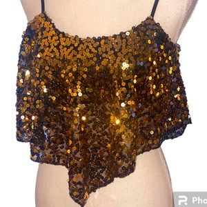Gold/Black Sequin Crop Tank Top Size Small
